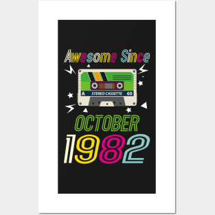 Funny Birthday Quote, Awesome Since October 1982, Retro Birthday Posters and Art